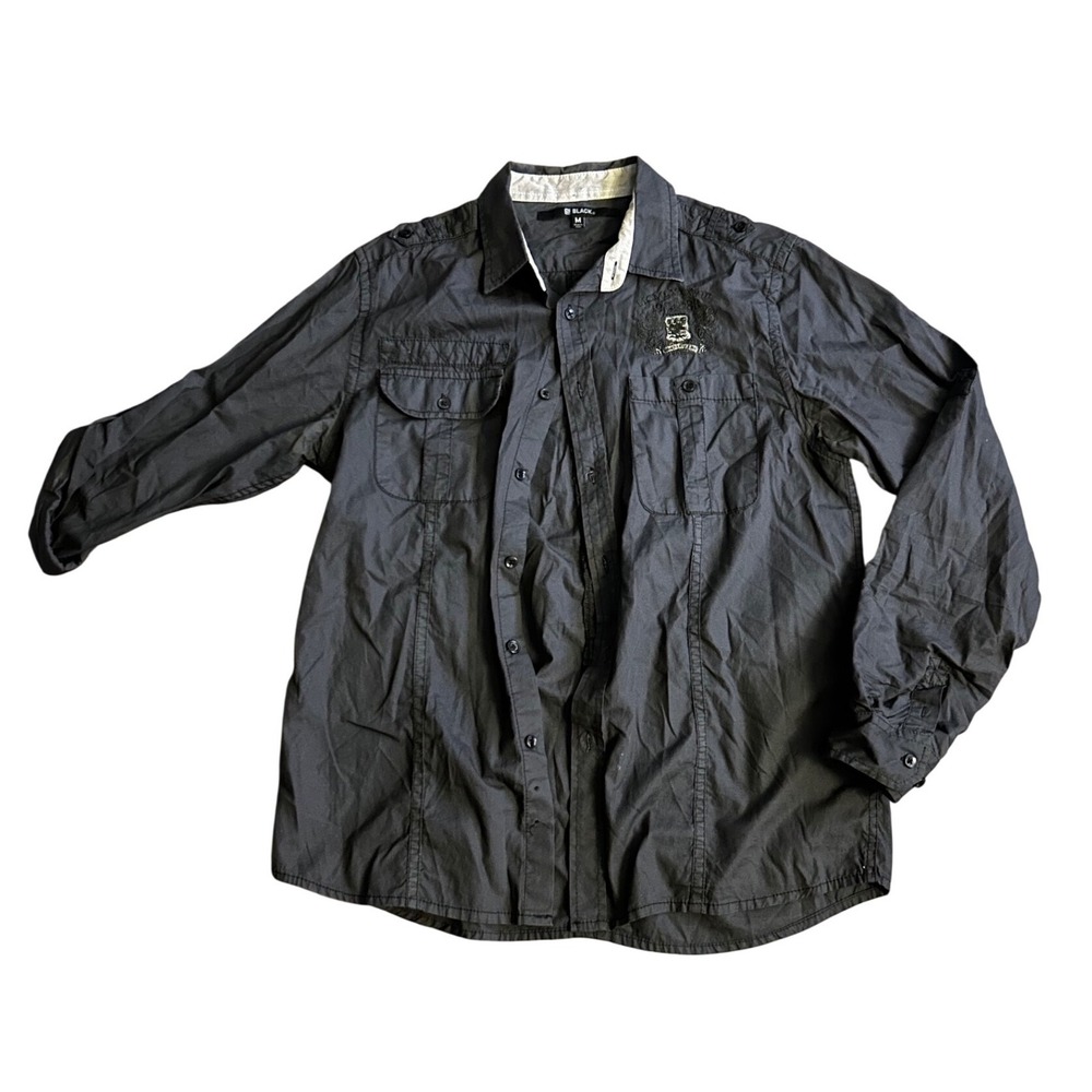 Black Brown 1826 Mens Black Long Sleeve Button Down Utility Shirt Size M